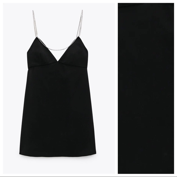 🌹NWT. Zara Black Rhinestone Strap Mini Dress Size XL. - Picture 4 of 8